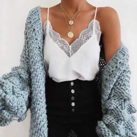 Tops - White lace trim silky cami
